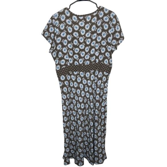 Boden brown and blue floral polka dot print midi dress vneck Plus Size 18L - Picture 5 of 5